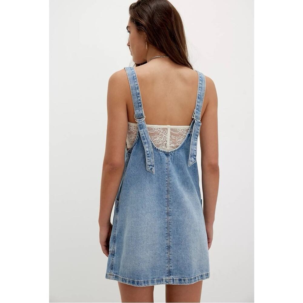 We The Free Light Wash Denim Pinafore Mini Dress Re-Posh - Picture 15 of 15